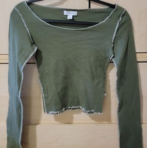 Top shop green and white trim long sleeve